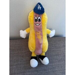 LA Dodgers Baseball Hotdog Dodger Hot Dog Yellow Plush Toy 12”